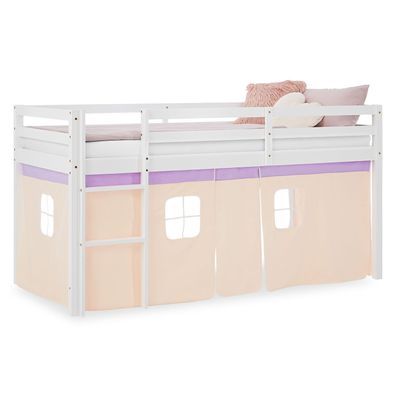 Hochbett Kinder 90x200 cm Kinderbett Kinderhochbett Stockbett Vorhang Lila Peach