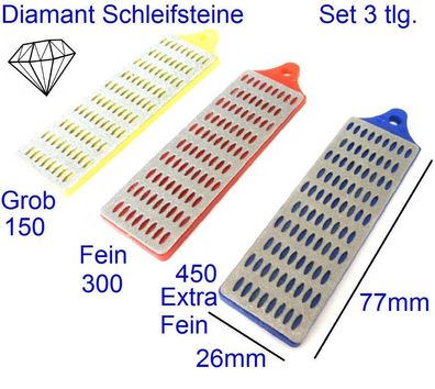 Diamant beschichteter Schleifstein Set 3tlg. 150er + 300er + 400 Körnung