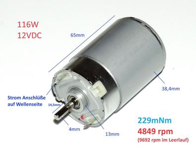 116W 12V DC drehmoment starker Elektromotor RC 4849 rpm 229mNM Anschlüße innen