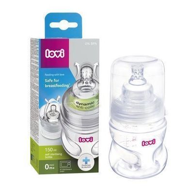 Selbstreinigende Babyflasche mit Innovativem Ventil und Integriertem Mini-Schnuller,