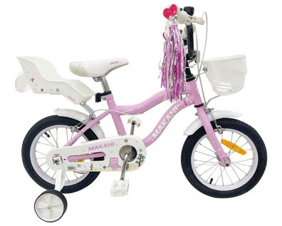 B-Ware Makani Kinderfahrrad Aurora 14 Zoll Frontkorb Stützräder Klingel rosa