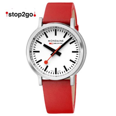 Mondaine MST.4101B. LBV.2SE. rot Armbanduhr stop2go BackLight Saphirglas, 41mm