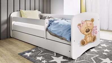 Kinderbett Teddybärblumen mit Schublade Weiß 160/80 | Jugendbett