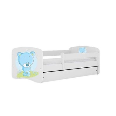 Kinderbett blauer Teddybär Blumen mit Schublade Weiß 180/80 | Jugendbett
