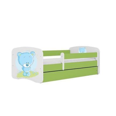 Kinderbett blauer Teddybär Blumen mit Schublade Grün 180/80 | Jugendbett