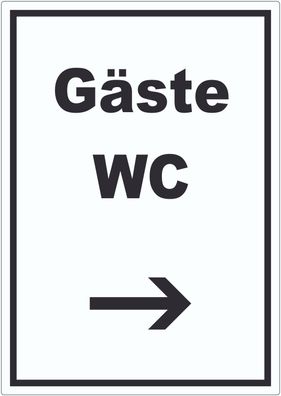 Gäste WC Aufkleber mit Text und Richtungspfeil rechts Toilette hochkant