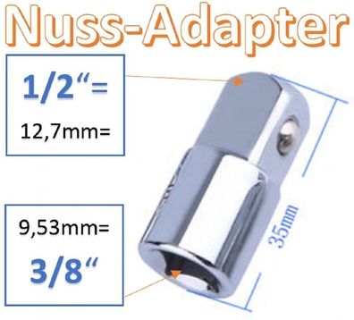 Weibl. 3/8" Zoll auf 1/2" Männlich Steck Nuss Adapter