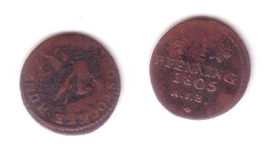 1 Pfennig Kupfer Münze Rostock 1805 A.I.P. (113575)