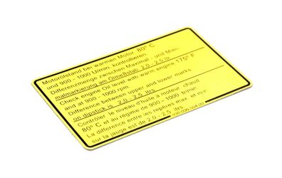 Klebeschild Motorölstand 80°C SCHILD Aufkleber FÜR Porsche 911 3.0 93000650400