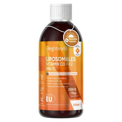 Liposomales Vitamin D3 K2 Tropfen - 2000IE Vitamin D3 + 75 mcg vit K2 MK-7-250ml