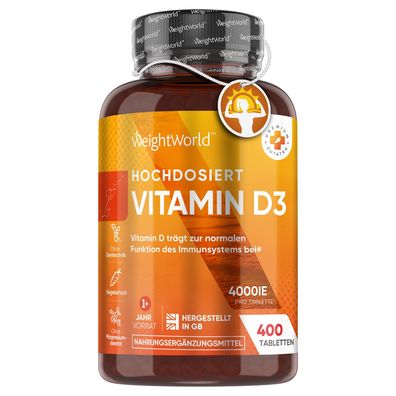 Vitamin D3 4000 IE - 400 Tabletten (1 Tablette alle 4 Tage) - WeightWorld