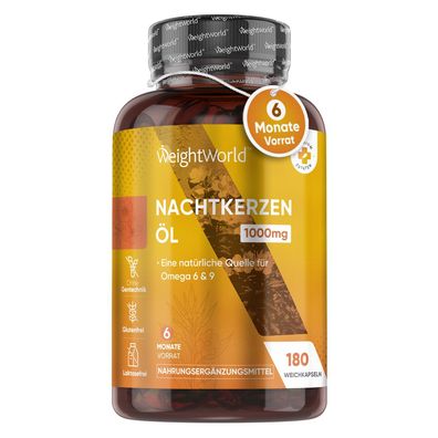 Nachtkerzenöl Kapseln vegan mit Omega 6 & 9 Fettsäuren- 180 kaltgepresste-WeightWorld