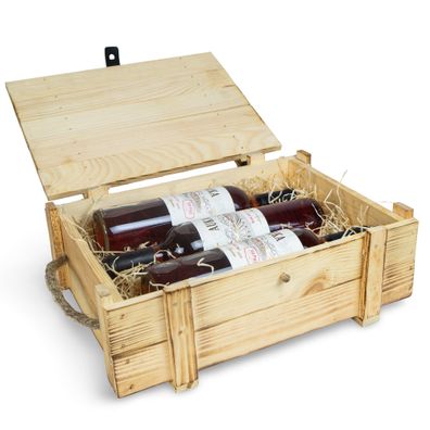 Weinkisten 3er geflammt inkl. Holzwolle Geschenkbox Weinbox Weinkiste Holzbox