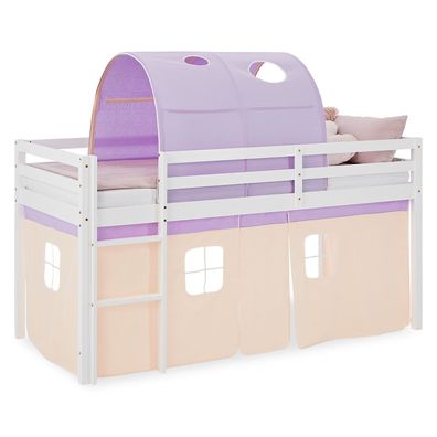 Hochbett Kinder 90x200 cm Kinderbett Kinderhochbett Stockbett Tunnel Vorhang Lila