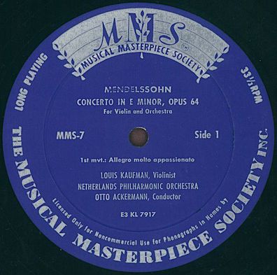 Musical Masterpiece Society MMS-7 - Felix Mendelssohn-Bartholdy, Nederlands Phil