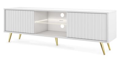 Selsey Bello - TV-Schrank mit Lamellenfronten, Weiß mit goldenen Beinen, 135 cm