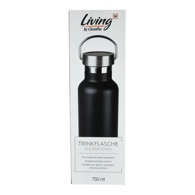 Edelstahl Trinkflasche Schwarz 750ml - Isolierte Wasserflasche aus Edelstahl