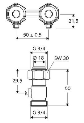 SCHELL Doppel-Anschlusshahn, Durchgang absperrbar, 3/4"AGx3/4"IG, mattnickel 14199049