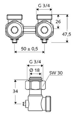 SCHELL Doppel-Anschlusshahn, Eckform absperrbar, 3/4"AGx3/4"IG, mattnickel 141980499