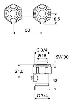 SCHELL Doppel-Anschlusshahn für VHK Durchgang, absp., G 3/4 AG, mattnickel 142030499