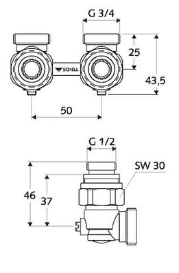 SCHELL Doppel-Anschlusshahn für VHK Eckform, absp., G 1/2 IG, mattnickel 142000499