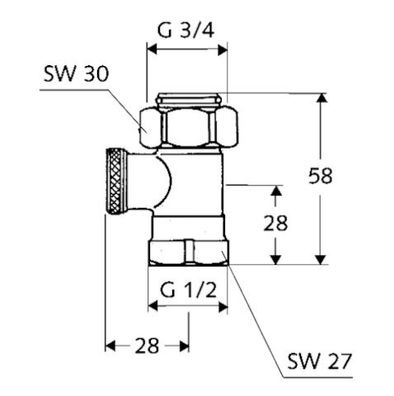 SCHELL Einzel-Anschlußventil, Durchgang absperrbar, 3/4"ÜMx1/2"IG, mattnickel 1417804