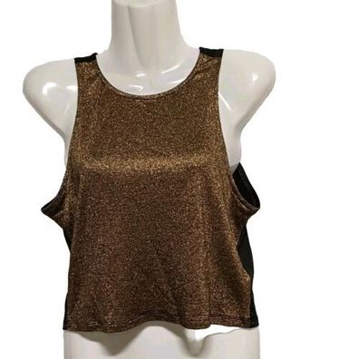 Damen Top Gr. M cropped H&M Divided kurz gold Schwarz Shirt ärmellos * B3*