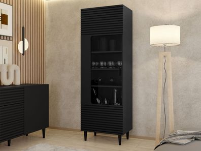 Vitrine Nakomo 1D Standvitrine mit Drehtür Schwarze Holzfüße M24