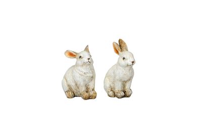 Hase Ostern Figur weiß Polyresin 2erSet 4x5cm H7cm Skulptur Landhaus Osterdekoration