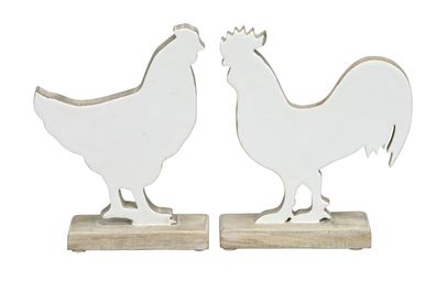 Hahn Huhn 2fach sort. Mangoholz weiß Osterdeko 19x6 H22cm Osterdekoration