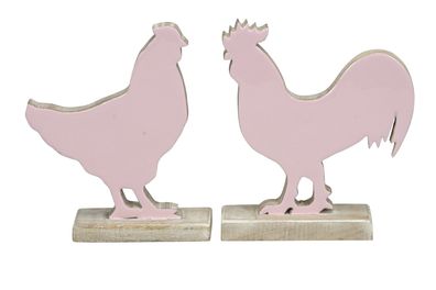 Hahn Huhn 2fach sort. Mangoholz rosa Osterdeko 19x6 H22cm Osterdekoration