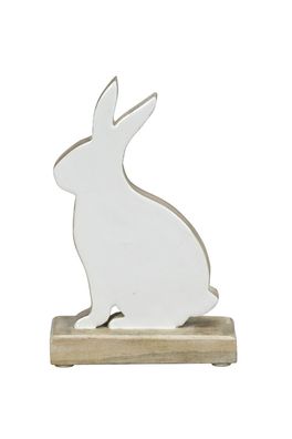 Hase Mangoholz weiß/natur Osterdeko Landhaus 13x6cm H19cm Osterdekoration Deko