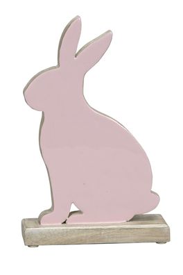 Hase Mangoholz rosa/natur Osterdeko Landhaus 16x6cm H27cm Osterdekoration Deko
