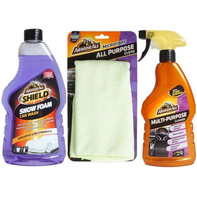 Armor All Set Snowfoam Auto-Shampoo + Textil Kunststoff-Reiniger + Allzweck-Tuch