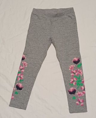 NKD Mädchen Leggings Gr. 104 grau mit Blumendruck * A11*