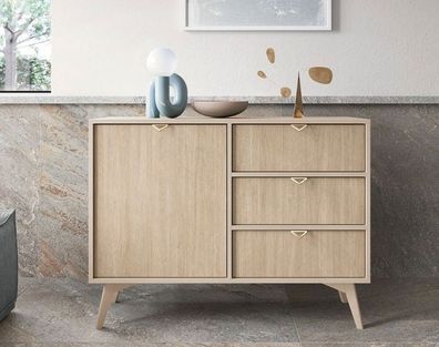 BETTSO Kommode Goldgriffe für das Wohnzimmer FIRR KSZD106 Sandbeige + Herringbone