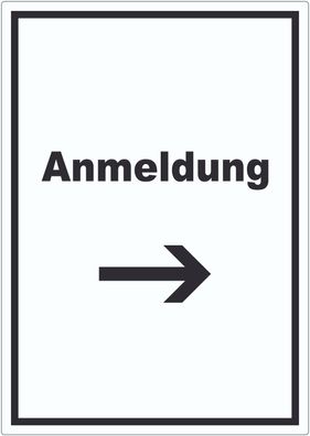 Anmeldung Aufkleber mit Text und Richtungspfeil rechts Aufnahme hochkant