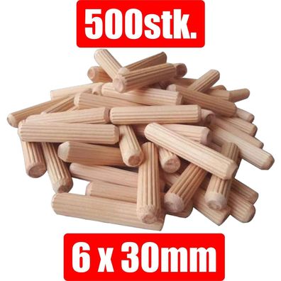 Riffeldübel Holzdübel Dübel Buche Möbeldübel Ø 6mm x 30mm 500stk