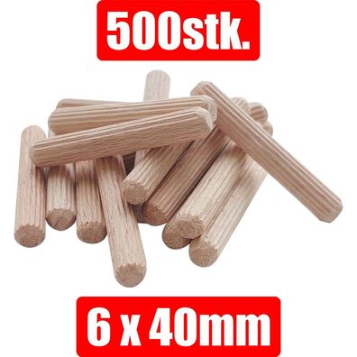 Holzdübel Riffeldübel Möbeldübel Buche Ø 6mm x 40mm 500stk