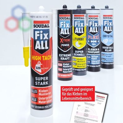 Soudal Fix All 1K Hybrid Klebstoff Polymer Dichstoff Universal ALLE Varianten