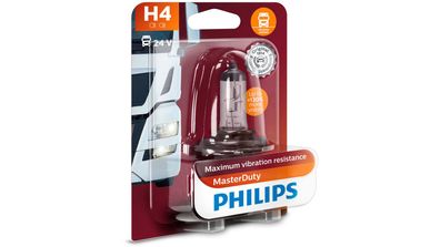 Philips Hauptlampe H4, Sockel P43t-38 24 V, 70/75 W, "MasterDuty", vibrationsresis