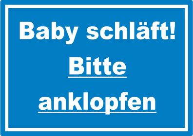 Das Baby schläft Bitte anklopfen Aufkleber mit Text blau-weiss
