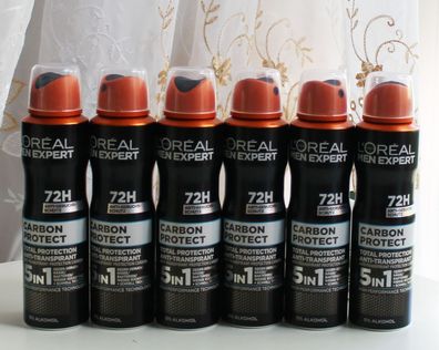 6x150ml L´Oreal Men Expert Carbon Protect 72H Anti Transpirant Deo Spray 5in1