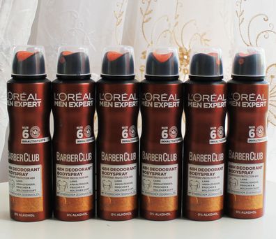 6x150ml L´Oreal Men Expert Barber Club 48H Deo Spray ätherische Zedernholzöl