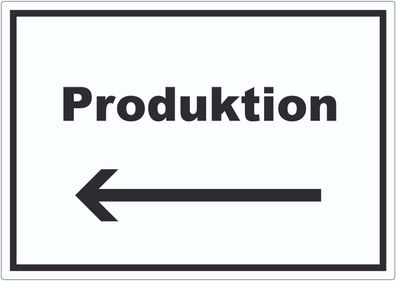 Produktion Aufkleber mit Text und Richtungspfeil links Herstellung waagerecht