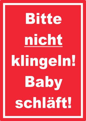 Bitte nicht klingeln Baby schläft Aufkleber mit Text hochkant rot-weiss