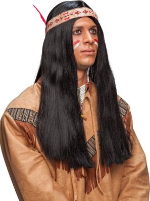 Perücke Indianer lang schwarz