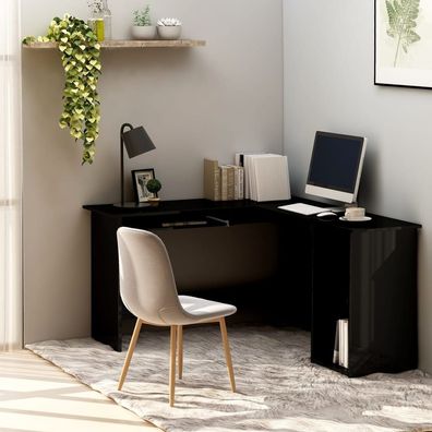 vidaXL Eckschreibtisch in L-Form Hochglanz-Schwarz 120×140×75 cm