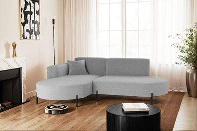 Ecksofa, Sofa L-Form Modena Rein stoff Quelle Grau Links