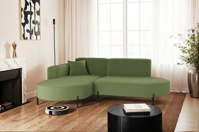 Ecksofa, Sofa L-Form Modena Rein stoff Quelle Olive Links